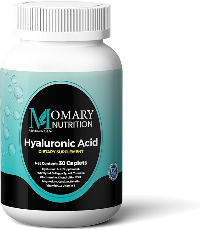 Hyaluronic Acid Supplement, Natural Skin Hydration, Advanced Joint Support and Mobility Booster, Type II Hydrolyzed Collagen, Turmeric, Glucosamine, Chondroitin, 30Caplets