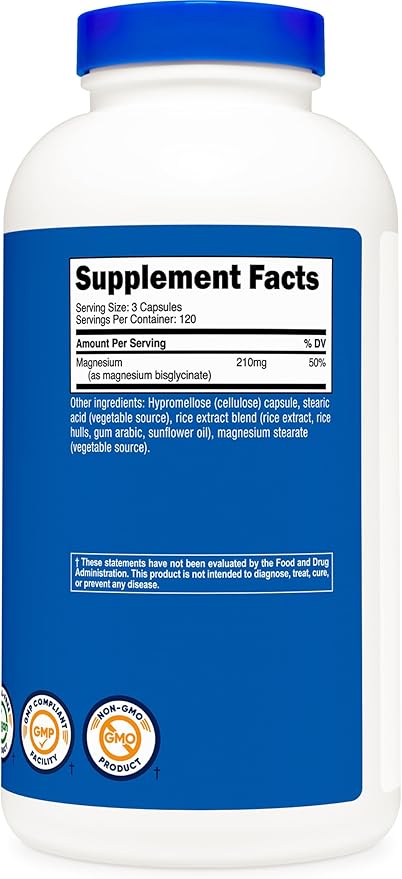 Nutricost Magnesium Glycinate Capsules (360 Capsules, 210 mg Per Serving) - Magnesium Glycinate Supplement for Gentle Absorption