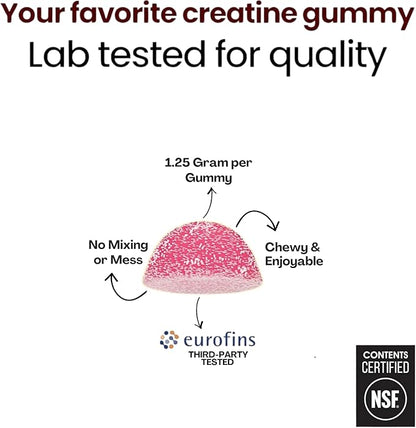 Creatine Monohydrate Gummies 5g - Raspberry Lemonade Flavored Creatine for Women and Men - Supplement for Muscle Gain, Strength, Energy, Cognitive Health, Pre and Post Workout, Recovery, (120 Gummies)