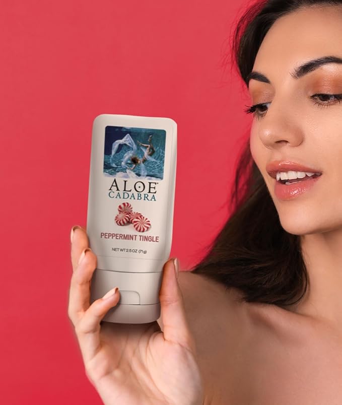Aloe Cadabra Flavored Personal Lubricant and Vaginal Moisturizer, Organic Edible Aloe Lube for Men, Women and Couples, Non-Staining, pH Balanced, Toy Compatible (Peppermint, 2.5 Ounces, 3 Pack)