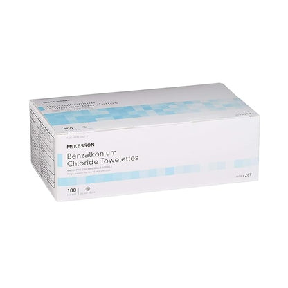 McKesson Benzalkonium Chloride Towelettes [Pack of 100] First Aid Antiseptic Wipes, Sterile Individual Wrapped