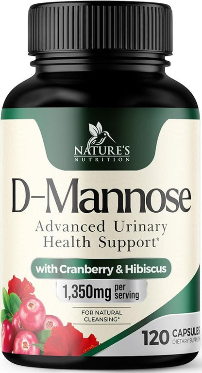 D-Mannose 1000mg Per Serving - Cranberry & Hibiscus - Effective Fast-Acting, Flush The Impurities for Bladder, Urinary Tract Health Support Supplement, for Women and Men, USA Bottled - 120 Capsules