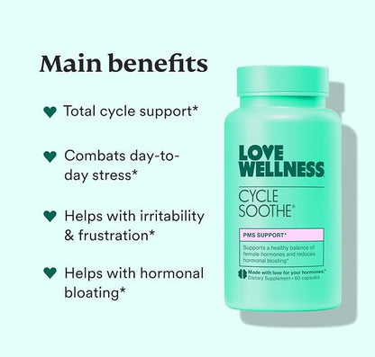 Love Wellness Cycle Soothe Supplement | Promotes a Happy Mood | Helps with PMS Hormones, Stress Relief, & Improves Mood | 60 Capsules