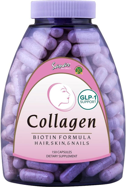 Sanar Naturals Collagen Pills with Biotin, Vitamin C - Supports Healthy Hair, Skin and Nails - Boost Hair Growth & Strong Nails - Collagen Biotin Supplement, 150 Capsules
