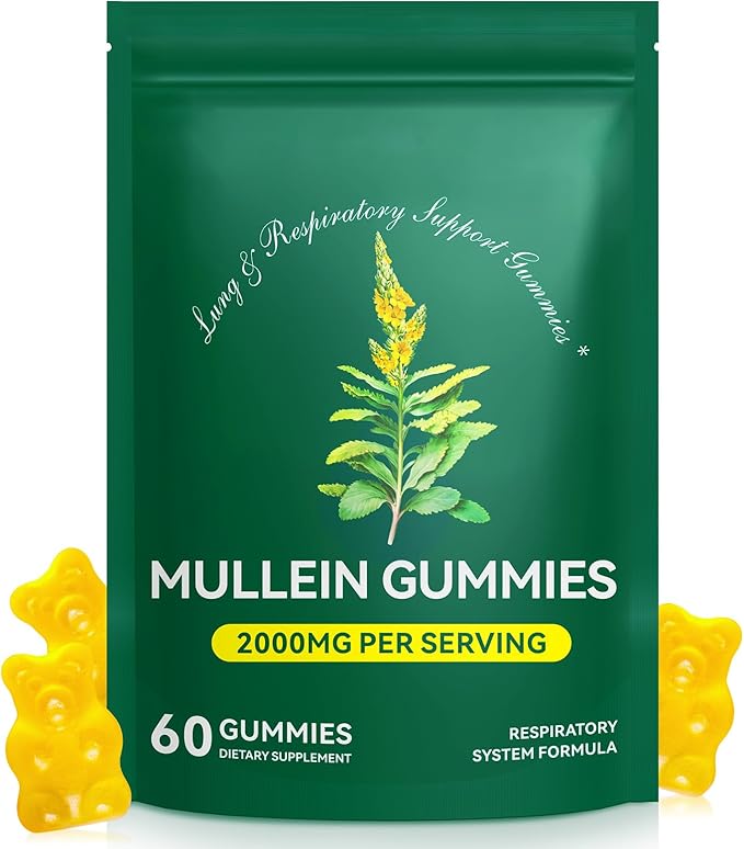 Mullein Gummies for Lung Cleanse 60 Count - Mullein Leaf Extract Gummies with Chlorophyll - Natural Herbal Supplement for Lung Cleanse, Respiratory Support, Boosts Immunity, Digestive Wellness
