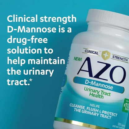 AZO D Mannose Urinary Tract Health, Cleanse, Flush & Protect The Urinary Tract, No.1 Pharmacist Recommended Brand, Clinical Strength, Non-GMO, 120 Count (Pack of 2)