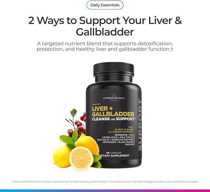 Livingood Daily Liver & Gallbladder Cleanse or Support Supplement with Milk Thistle, Ox Bile, Bile Salts, Digestive Enzymes and Artichoke Leaf Extract, Digestive Health & Liver Support, 56 Capsules
