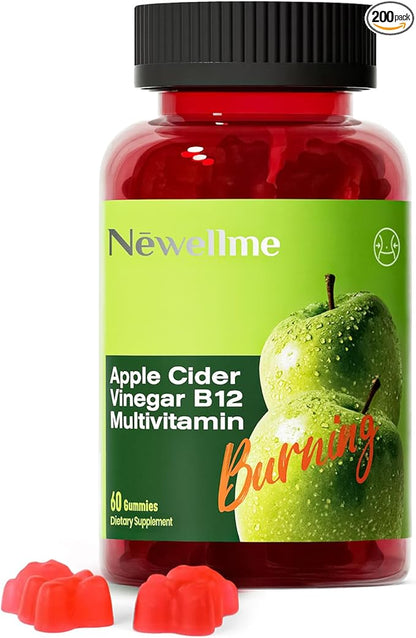 Montue NEWELLME Apple Cider Vinegar Gummies B12 Multivitamin,ACV Supplement Gummy Vitamins,Non GMO, Vegetarian Supplement for Women & Men,Support Normal Energy Levels & Gut Health 60 Gummies (60)