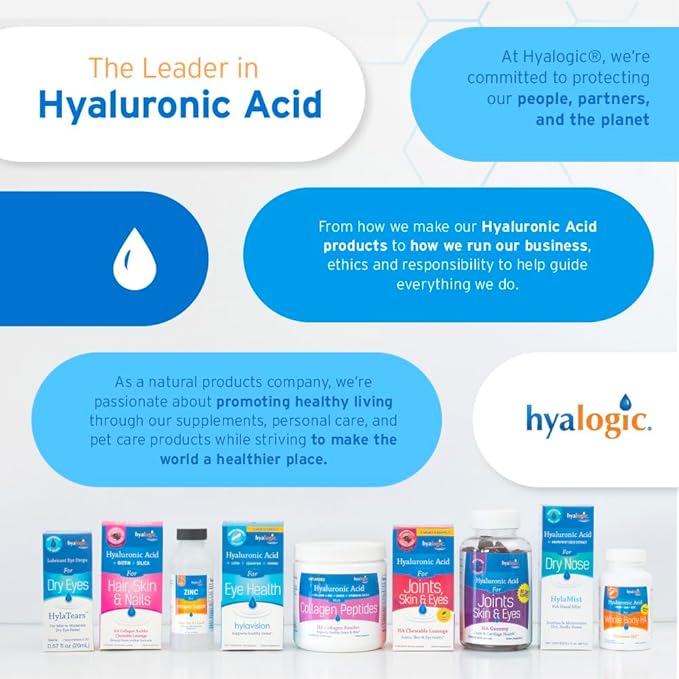 Hyalogic Hyaluronic Acid Gummies – Supplement for Joint, Skin & Eyes – Mixed Berry Flavor – Gummy Vitamins for Women & Men – Gluten-Free, Non-GMO, 30 Count