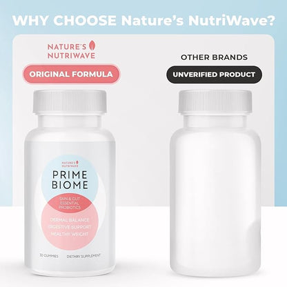 PrimeBiome Probiotic Gummies – Plant-Based Blend with Inulin, Lion’s Mane, Ginger & More– Non-GMO, No Stimulants, GMP Certified – 30 Gummies, 3 Month Supply