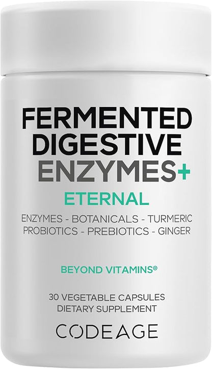 Codeage Fermented Digestive Enzymes Supplement - 14 Digestive Enzymes, Probiotics, Prebiotics, Fermented Botanicals, Plant-Based Multi Pancreatic Enzymes - 1 Capsule a Day - 30 Capsules