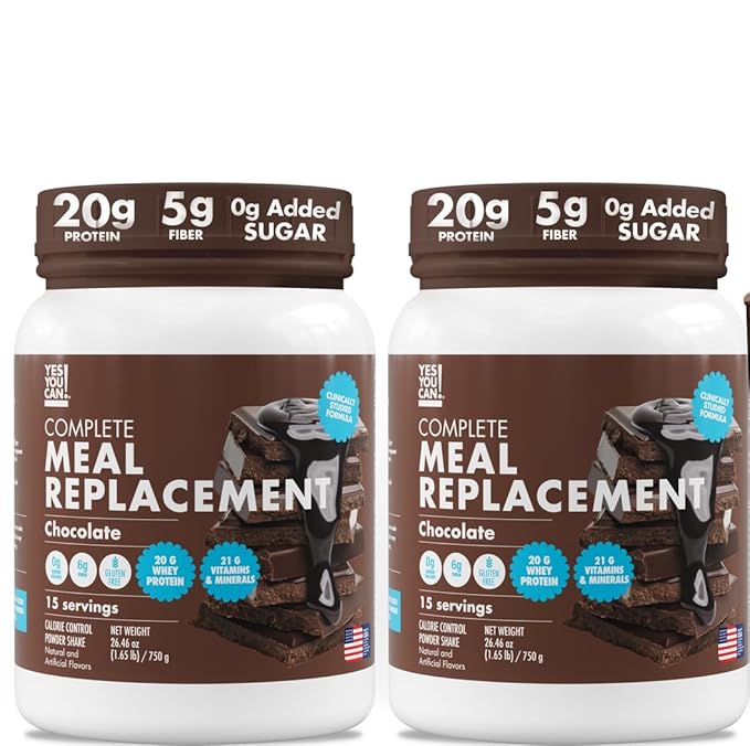 Yes You Can! Meal Replacement Shake - 20G Protein, 5G Fiber, 21 Vitamins & Minerals, 0G Added Sugar - Meal Replacement Protein Powder - Complete All-in-One Nutrition - 15 Servings (Chocolate) - 2 Pack