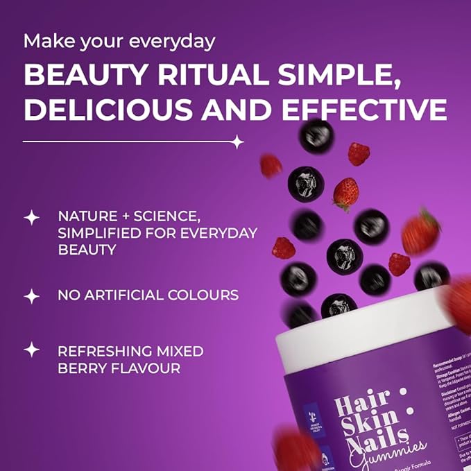 The Wellness Project 14-in-1 Hair, Skin & Nails Gummies with 10,000 mcg Biotin, Keratin, Hyaluronic & Folic Acid, Vitamins A, C, B5, B6 & B12 & Sea Buckthorn | Tasty Mixed Berry Flavor (Pack of 3)