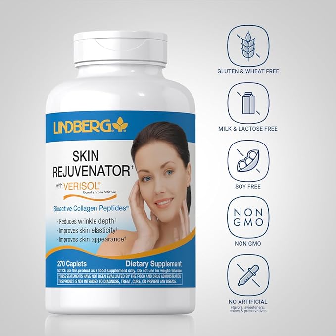 Lindberg Skin Rejuvenator with Verisol | 270 Tablets | with Collagen Peptides | for Hair, Skin, and Nails Supplement