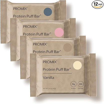 ProMix Nutrition Protein Puff Bars - Variety Pack - Vanilla, Chocolate, Strawberry, Blueberry - Marshmallow Crispy Treat - High Protein & Low Calorie - 12 Bars