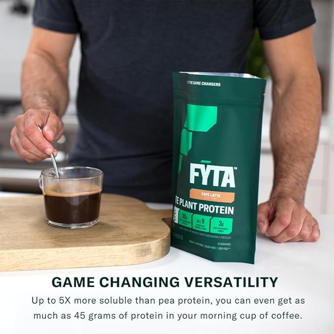 FYTA Vegan Protein Powder - Plant Based Protein Powder with Better Taste & Texture Than Whey Protein - 30g Non-GMO & Dairy Free Protein Powder Vegan - Protein Powder for Women & Men - Cafe Latte 630g