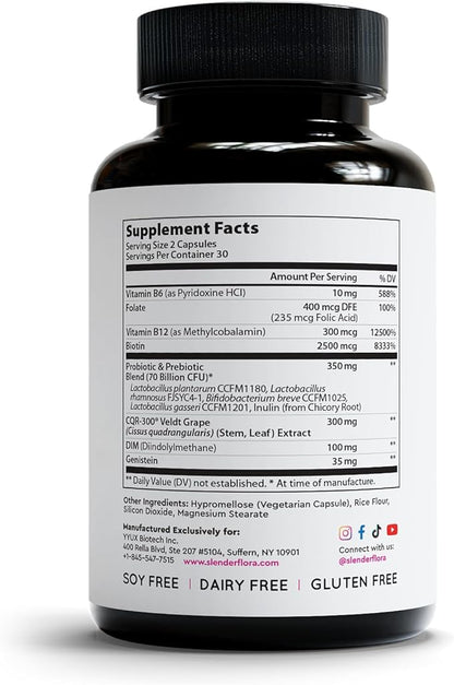 SlenderFlora - Menopause Probiotic Supplement | Weight Management, Hot Flashes, Night Sweats, Bloating | 70 Billion CFU | Gluten, Soy & Dairy Free | 60 Ct, Pack of 2
