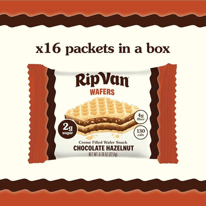 Rip Van Chocolate Hazelnut Wafer Cookies, Keto, Non-GMO, Healthy Snacks, Low Carb & Low Sugar (2g), Low Calorie, Vegan, 16 Count