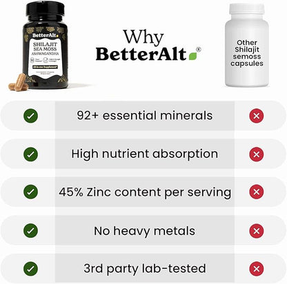 8800mg Shilajit, Maca Root, Ginkgo Biloba, Sea Moss, Ashwagandha, Panax Ginseng, Safed Musli & Zinc| Boost Stamina & Energy, 120 Capsules| 95 + minerals| All in One Herbal Supplement for Men & Women