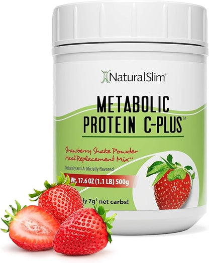 Metabolic Protein C-Plus Whey Protein Powder & Shake Meal Replacement with Vitamin C, L-Glutamine & Digestive Enzymes, Low Carb Protein Drink, Support Metabolism, Energy & Gut health 1.1lb Strawberry