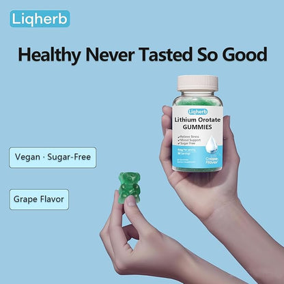Lithium Orotate 5mg Gummies for Mood Support & Stress Management - Vegan Sugar-Free, Non-GMO, Gluten Free, Grape Flavor, 120