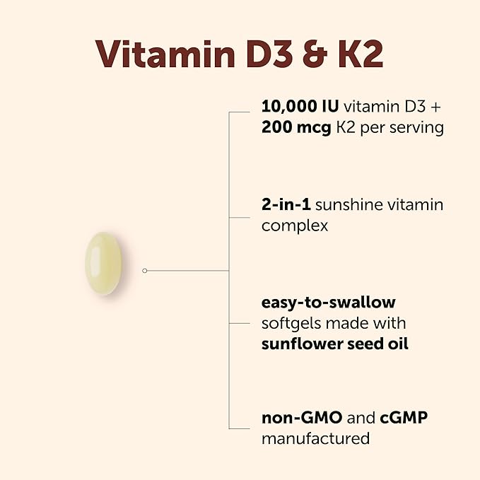 Micro Ingredients Vitamin D3 10,000 IU + K2 MK-7 200 mcg Per Serving, 90 Softgels | Extra Strength* 2-in-1 D3 K2 Supplement | Easy-to-Swallow Softgels Made with Coconut Oil | Non-GMO, Gluten Free