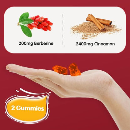 Cinnamon Supplements, Premium Ceylon Cinnamon Gummies 2400mg with Berberine, Turmeric, Apple Cider Vinegar, Bitter Melon, Chromium - Vegan, Non-GMO丨60 Counts