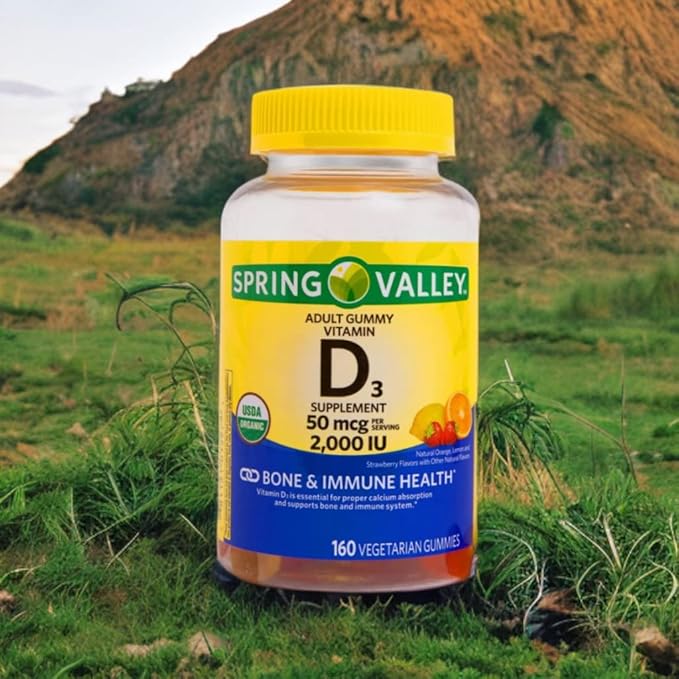 Spring Valley Vegetarian Vitamin D3 Gummies, 2000 IU, 50 mcg, 160 Ct+Better Guide Vitamins Supplements Book Free Include (Cannot Sold Separately)