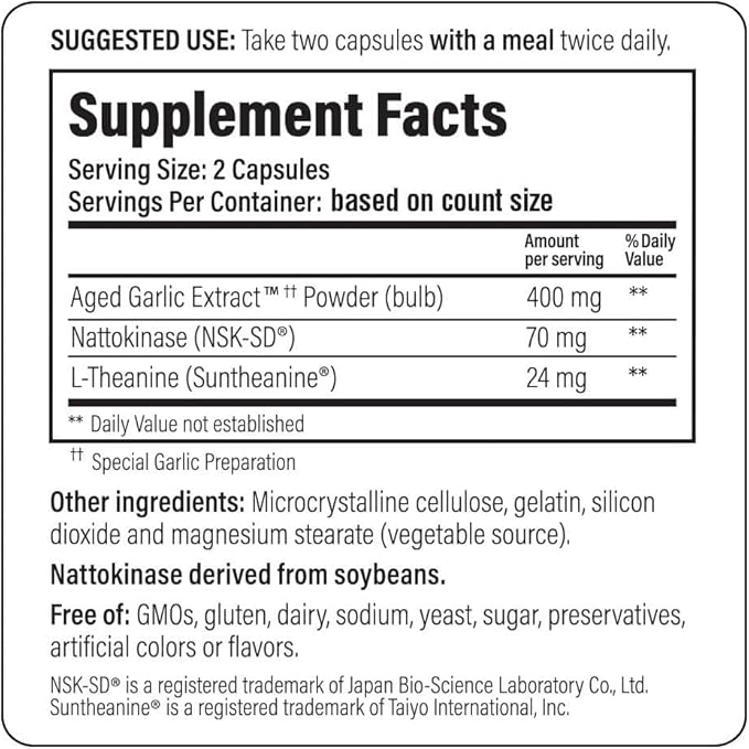 Kyolic Aged Garlic Extract Formula 109 - Blood Pressure Health Support - Cardiovascular Formula - Odorless Herbal Supplement - 80 Capsules (40 Servings)