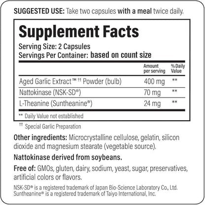 Kyolic Aged Garlic Extract Formula 109 - Blood Pressure Health Support - Cardiovascular Formula - Odorless Herbal Supplement - 80 Capsules (40 Servings)