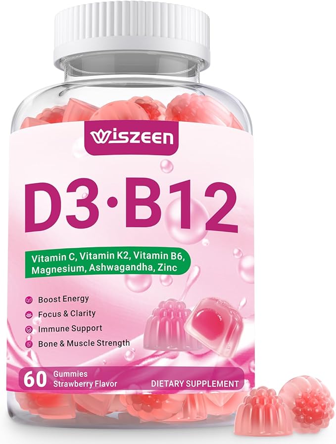 Vitamin D3 B12 Gummies, D3 B12 Vitamin for Adults, Vitamin D Supplement with Ashwagandha, Magnesium, Vitamin K2 for Immune & Energy Support