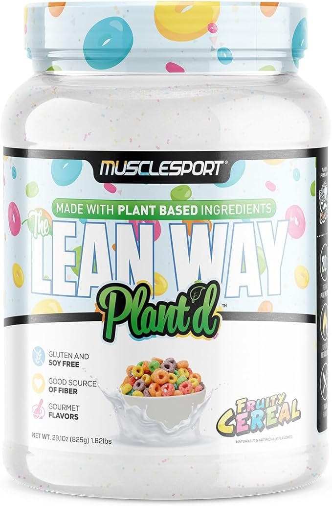 Musclesport Lean Way Plant Protein - Pea Protein and Brown Rice Protein Blend, with Added CLA, MCT and L-Carnitine - 20 Servings (Fruity Cereal)