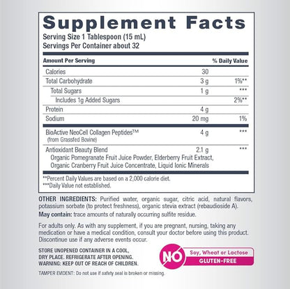 NeoCell Liquid Collagen, Skin, Hair, Nails and Joints Supplement, Includes Fruit Juice Concentrates and Green Tea Blend, Pomegranate, 16 oz., 1 Bottle