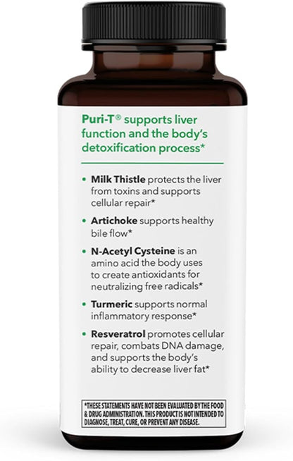 LifeSeasons Puri-T - Liver Cleanse & Detox Support Supplement - Resveratrol N-Acetyl Cysteine Milk Thistle Artichoke & Turmeric - Supports Tissue Regeneration & Healthy Bile - 60 Capsules (Pack of 2)