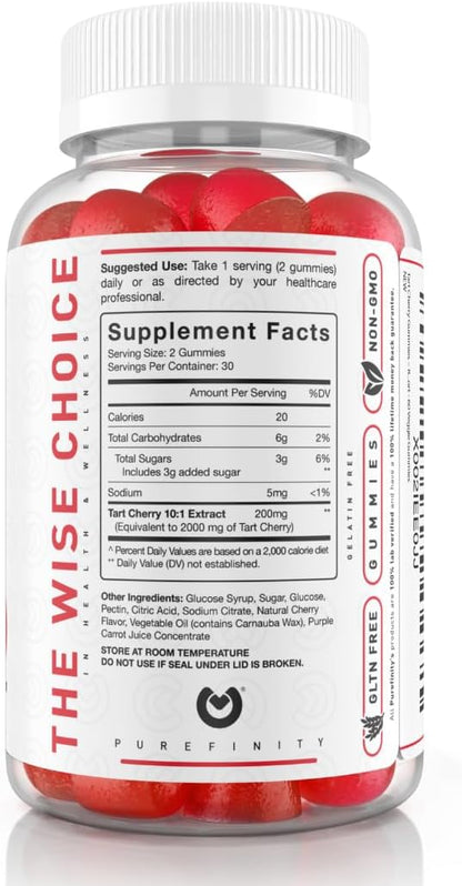 PUREFINITY Tart Cherry Gummies – Uric Acid Flush for Joint Relief & Recovery, Raw Juice Extract Antioxidant – Non-GMO, Gluten Free, Vegan, 60 Count