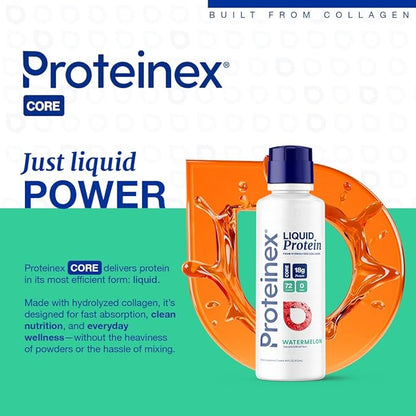 Proteinex Medical Grade Liquid Hydrolized Collagen Protein - Women and Men for Healthy Skin, Hair and Nails, Zero Sugars & Ready to Drink Protein Drink (16 Fl Oz, Watermelon)