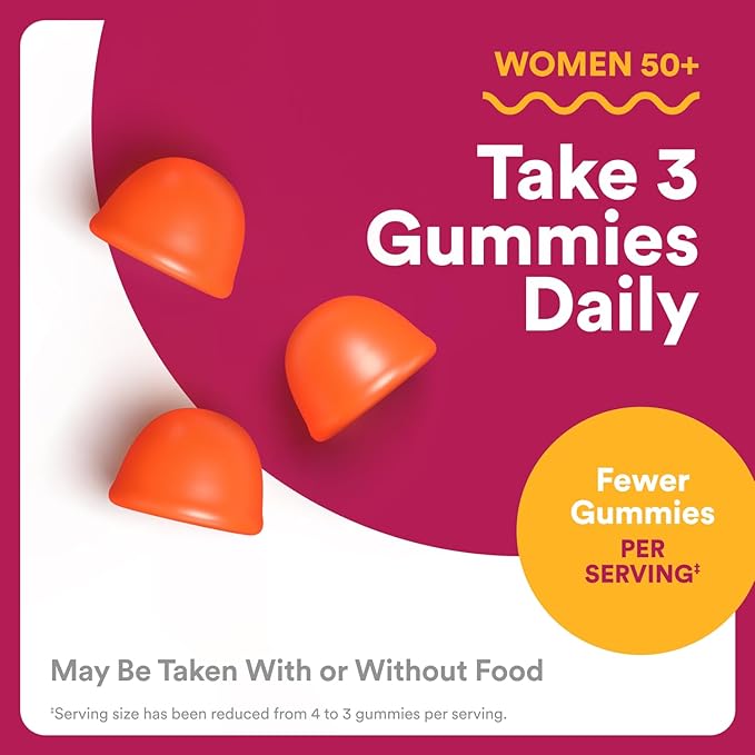 SmartyPants Multivitamin Gummy for Women 50 and Over, Omega 3 (DHA/EPA), Methylfolate, CoQ10, Vitamin D3, C, Vitamin B12, B6, A, K, Biotin, Gluten Free, 90 Count (30 Day Supply)