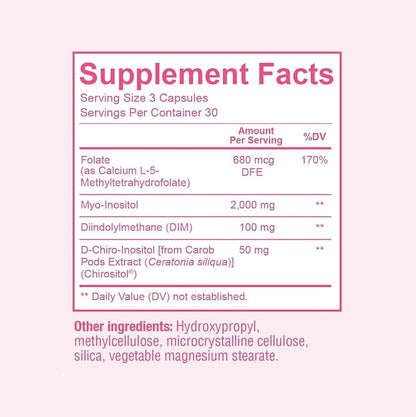 Premium Ovarian Health Support Supplement – Hormone Balance, Ovulation & Cycle Regularity - Myo-Inositol & D-Chiro Inositol Supplement for Women – 40:1 Inositol Ratio With Folate & DIM – 90 Capsules