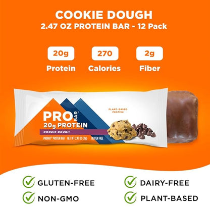 PROBAR - PROTEIN Bar, Cookie Dough, Non-GMO, Gluten-Free, Healthy, Plant-Based, Whole-Food Ingredients, Natural Energy (12 Count)