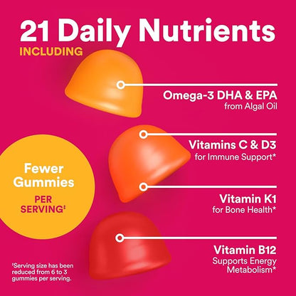 SmartyPants Women’s Multivitamin Gummies, Omega 3 DHA/EPA, Methylfolate, CoQ10, Vitamin D3, C, B12, B6, A, K, Zinc, Three Fruit Flavors, 90 Count (30 Day Supply)