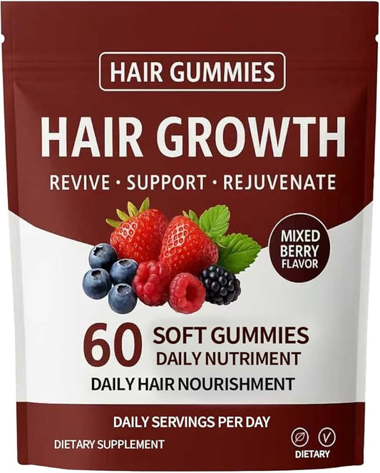 Hair Growth Gummies, Daily Hair Nourishment with Biotin, Collagen & Botanical Extracts, Supports Healthy Hair Growth & Strength, Skin & Nail Care, Non-GMO, 2pack, 120 Gummies