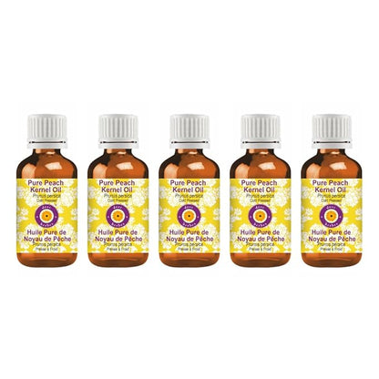 dève herbes Pure Peach Kernel Oil (Prunus persica) Cold Pressed (Pack of Five) 100ml X 5 (16.9 oz)