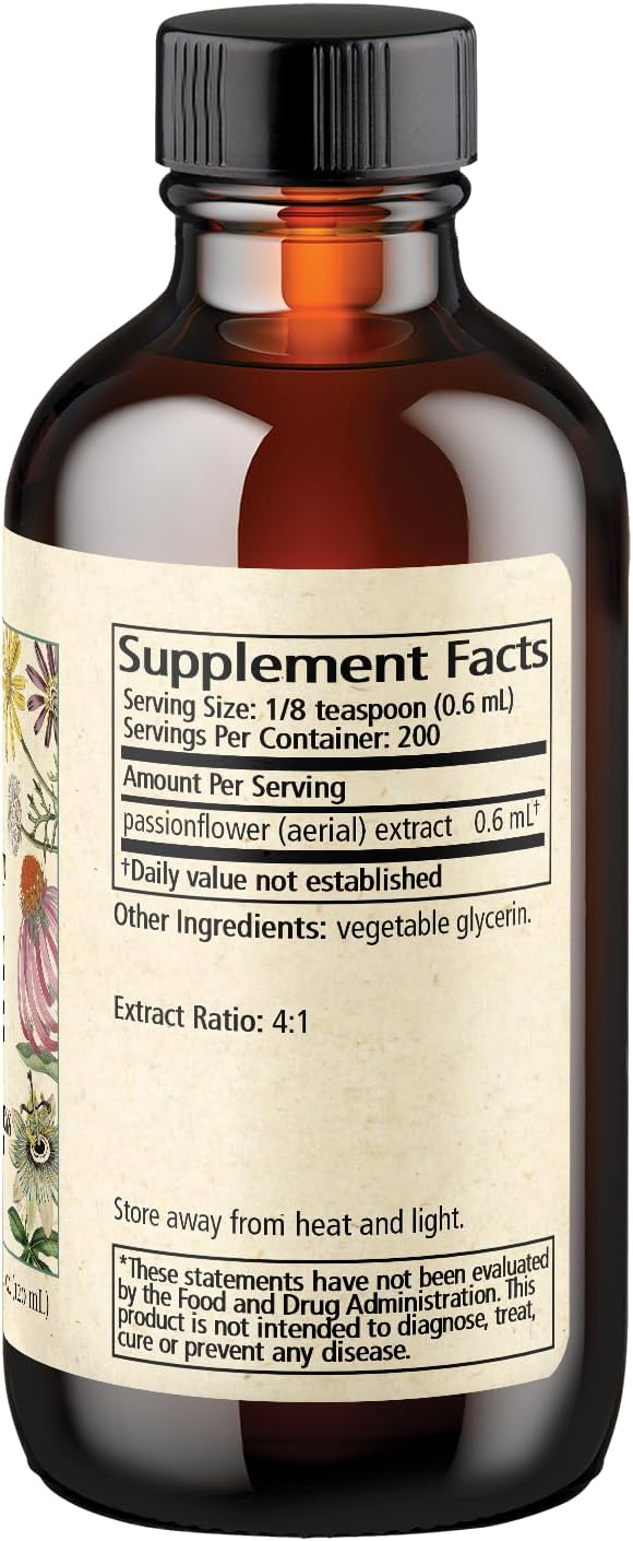 Wise Woman Herbals Passionflower Botanical Syrup (formerly) Solid Extract 4:1, Alcohol-Free Extra Strength, Herbal Relaxation & Sleep Aid, Eases Tension & Anxiety, Supports Calm Mood Balance & Restful Sleep, Pure Non-GMO, 4 Fl Oz