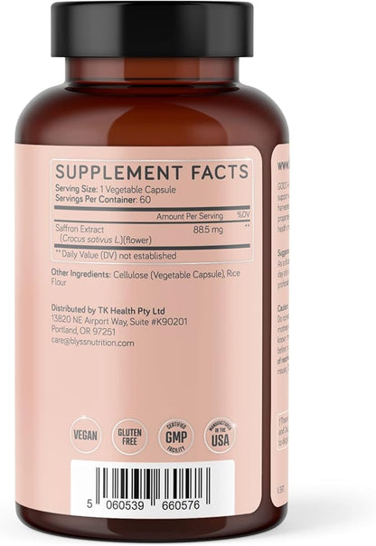 Saffron Supplements – Saffron Extract Pills for Women – Support Mood, Energy Boost, PMS, Mental Clarity & Metabolism - Non-GMO, Gluten Free, 60 Vegan Capsules