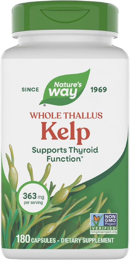 Nature's Way Kelp - Kelp Supplement for Thyroid Function Support* - Botanical Ingredients - Plant-Derived Capsule - Plant-sourced Iodine - Vegan, Gluten-Free & Dairy-Free - 180 Count (180 Servings)