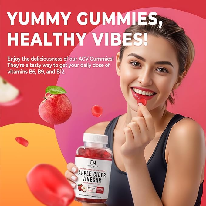 Apple Cider Vinegar Gummies with Mother - Cleanse & Detox ACV Gummies for Weight Loss, Gut Health, Metabolism Support - ACV with Mother with B12 Vitamin, B6 & Pomegranate & Beet Root 100 Ct