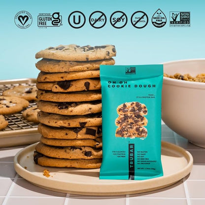 TRUBAR Vegan Protein Bar, Oh Oh Cookie Dough, Gluten Free, Plant Based Protein, Dairy Free, Non GMO, Soy Free, No Sugar Alcohols, 12G Protein, 13G Fiber, Healthy on the Go Snack Bars, 12 CT