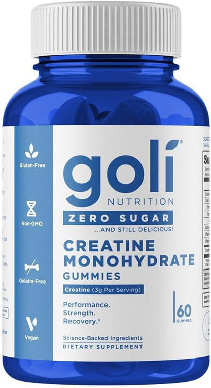 Goli Zero Sugar Creatine Gummies - Keto-Friendly, Rich in Fiber, No Sugar Alcohols, No Artificial Sweeteners, Gluten-Free, Vegan, Non-GMO, and Gelatin-Free