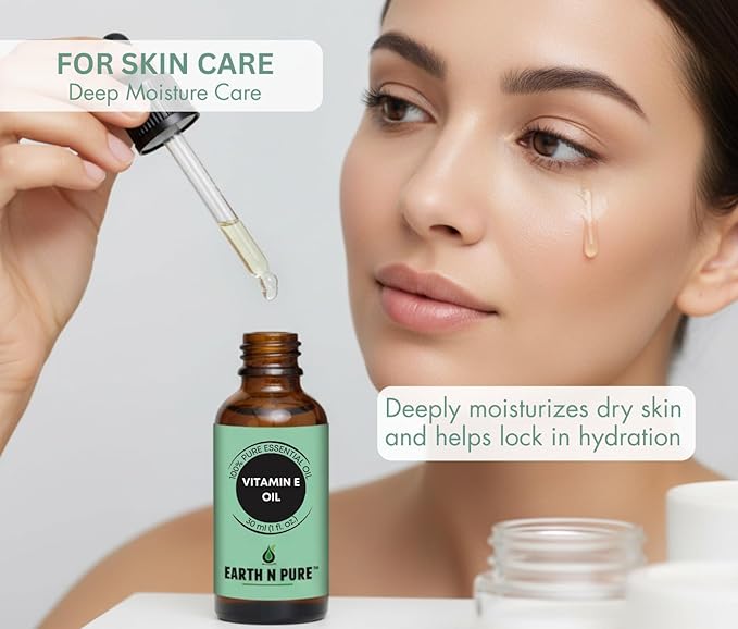 Earth N Pure Vitamin E Oil Therapeutic Grade for Skin, Hair and Nails with Glass Dropper - 50 ml