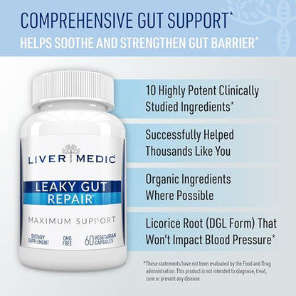 Leaky Gut Repair Natural Gut Health Supplement Glutamine Organic Slippery Elm NAG Marshmallow Root Aloe Vera MSM Quercetin Bromelain Promotes Digestive Ease, Gut Wellness 1000mg 60 Caps